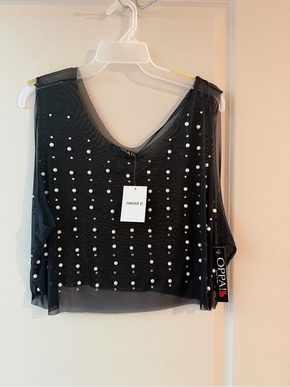 Black Mesh Tank with Pearl Embellishments by Forever 21